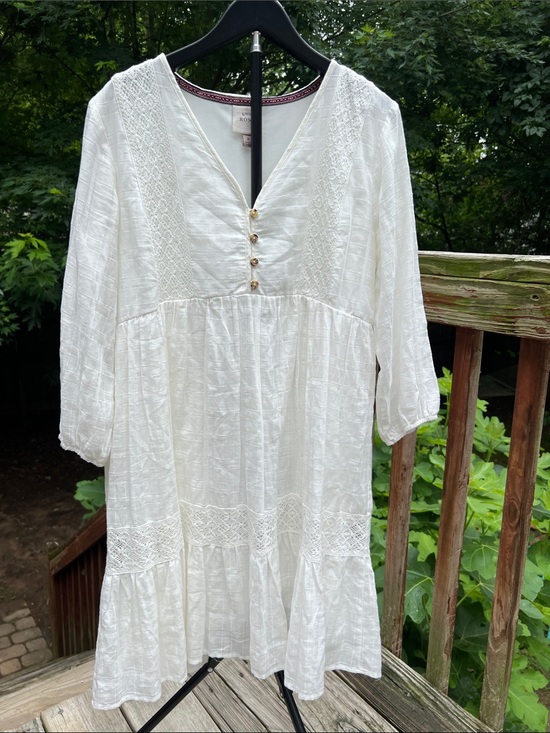 Knox Rose Dresses & Skirts - Knox Rose Off White Boho Layered Tunic Dress with Crochet Lace Trim